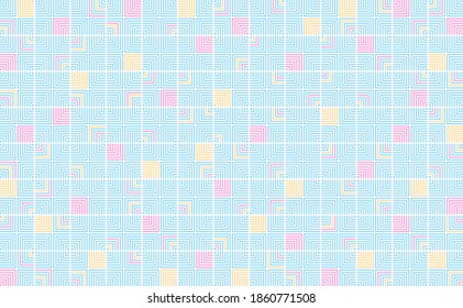 Geometric background with squares and lines in blue, pink, and yellow