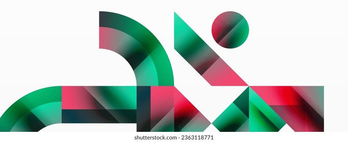 Geometric background with squares, triangles, circles. Shapes harmoniously interact, creating visually striking design for digital designs, presentations, website banners, social media posts