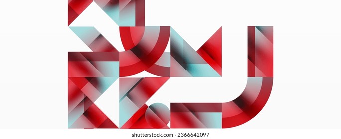 Geometric background with squares, triangles, circles. Shapes harmoniously interact, creating visually striking design for digital designs, presentations, website banners, social media posts