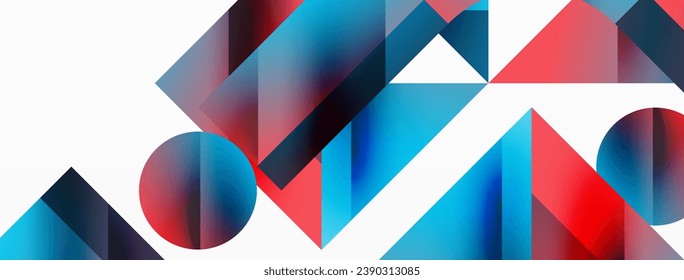 Geometric background with squares, triangles, circles. Shapes harmoniously interact, creating visually striking design for digital designs, presentations, website banners, social media posts