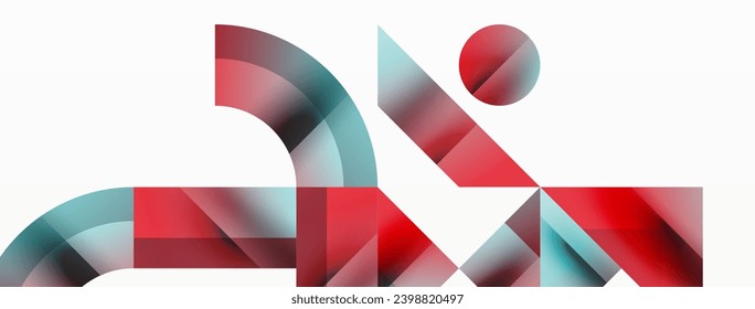 Geometric background with squares, triangles, circles. Shapes harmoniously interact, creating visually striking design for digital designs, presentations, website banners, social media posts