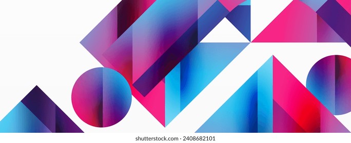 Geometric background with squares, triangles, circles. Shapes harmoniously interact, creating visually striking design for digital designs, presentations, website banners, social media posts