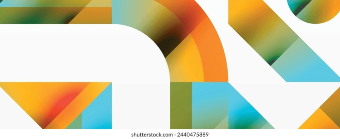 Geometric background with squares, triangles, circles. Shapes harmoniously interact, creating visually striking design for digital designs, presentations, website banners, social media posts