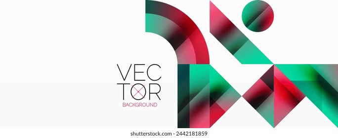 Geometric background with squares, triangles, circles. Shapes harmoniously interact, creating visually striking design for digital designs, presentations, website banners, social media posts