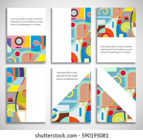 Geometric background template for covers, flyers, banners, headers, brochures, posters and placards, may be used for presentations and books. Set of A4 abstract composition, modern vector illustration