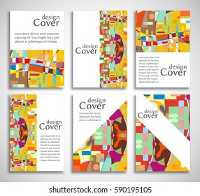 Geometric background template for covers, flyers, banners, headers, brochures, posters and placards, may be used for presentations and books. Set of A4 abstract composition, modern vector illustration