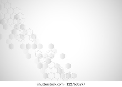 Geometric background texture with molecular structures and chemical compounds. Abstract background of hexagons pattern. Vector illustration for medical or scientific and technological modern design
