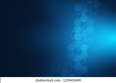 Geometric background texture with molecular structures and chemical compounds. Abstract background of hexagons pattern. Vector illustration for medical or scientific and technological modern design