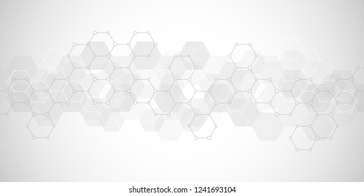 Geometric background texture with molecular structures and chemical engineering. Abstract background of hexagons pattern. Vector illustration for medical or scientific and technological modern design