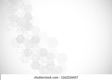 Geometric background texture with molecular structures and chemical engineering. Abstract background of hexagons pattern. Vector illustration for medical or scientific and technological modern design