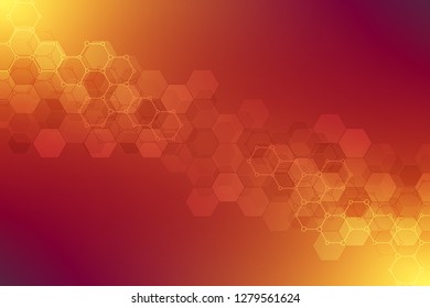 Geometric background texture with molecular structures and chemical engineering. Abstract background of hexagons pattern. Vector illustration for medical or scientific and technological modern design
