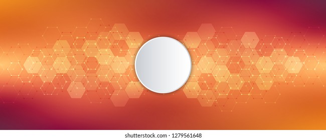 Geometric background texture with molecular structures and chemical engineering. Abstract background of hexagons pattern. Vector illustration for medical or scientific and technological modern design