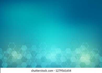 Geometric background texture with molecular structures and chemical engineering. Abstract background of hexagons pattern. Vector illustration for medical or scientific and technological modern design