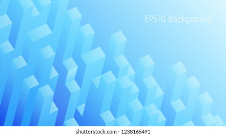 Geometric Background with Three Dimensional Cuboids. Abstract Landscape in Blue Tones. Aspect Ratio 16:9. EPS10 Vector.