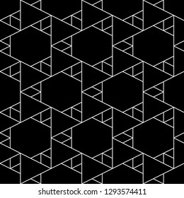 Geometric background. Triangles, rhombuses, hexagons pattern.Polygons motif. Geometrical backdrop. Triangular, quadrangular, hexagonal shapes wallpaper. Digital paper, abstract. Seamless ornament