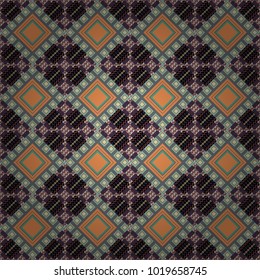 Geometric background with tribal tiles. Vector textile print for bed linen, jacket, package design, fabric and fashion concepts. Seamless pattern ethnic design in gray, beige and orange colors.
