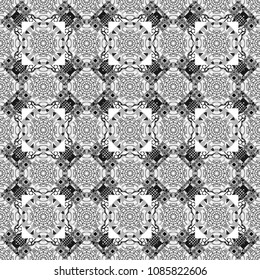 Geometric background with tribal tiles. Vector textile print for bed linen, jacket, package design, fabric and fashion concepts. Seamless pattern ethnic design in gray, black and white colors.
