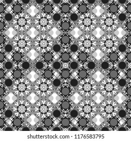 Geometric background with tribal tiles. Vector textile print for bed linen, jacket, package design, fabric and fashion concepts. Seamless pattern ethnic design in gray, black and white colors.