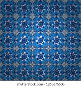 Geometric background with tribal tiles. Vector textile print for bed linen, jacket, package design, fabric and fashion concepts. Seamless pattern ethnic design in blue, brown and white colors.