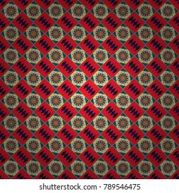 Geometric background with tribal tiles. Vector textile print for bed linen, jacket, package design, fabric and fashion concepts. Seamless pattern ethnic design in orange, neutral and pink colors.