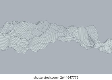 Fundo geométrico com efeito de turbulência formado por linhas pretas finas criando ondas lineares em uma base cinza suave