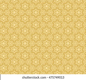 Geometric background. Vector geometric illusion cubes pattern. Golden color seamless illustration. For your design, wallpaper