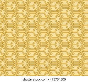 Geometric background. Vector geometric illusion cubes pattern. Golden color seamless illustration. For your design, wallpaper
