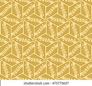 Geometric background. Vector geometric illusion cubes pattern. Golden color seamless illustration. For your design, wallpaper