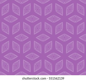 Geometric background. vector geometric illusion cubes pattern. purple color seamless illustration. For your design, wallpaper