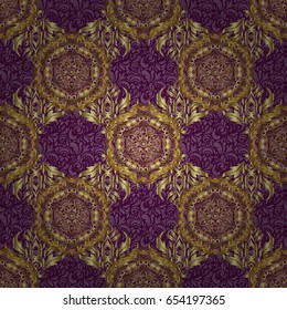 Geometric background. Vector geometric seamless pattern with golden gradients. Golden color seamless illustration on a purple backdrop. For your design, wallpaper.