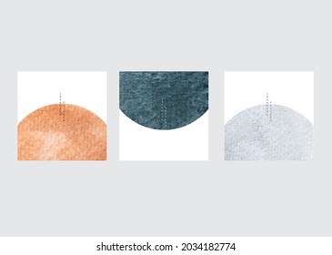 Geometric background with watercolor texture vector. Circle shape with abstract art banner design in vintage style.