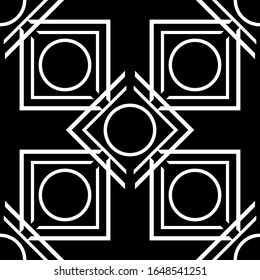 Geometric background. White seamless design on black background. Vector illustration