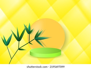geometric background yellow abstract 3d podium circle  green sun yellow orange red.presentation show poduct  background works Contrasting with white yellow highlighting the leaves that are  attractive