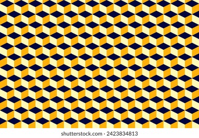 Geometric background of yellow, blue and white colored objects. 3d. cube, hexagon, seamless,  wallpaper. Vector