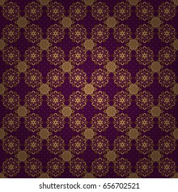 Geometric background. For your design, wallpaper. Vector geometric seamless pattern with golden gradients. Golden color seamless illustration on a purple backdrop.