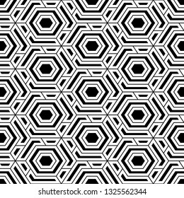 Geometric background.Hexagons, quadrangles pattern.Polygons motif. Seamless ornament. Geometrical figures wallpaper. Simple shapes backdrop. Digital paper, abstract.