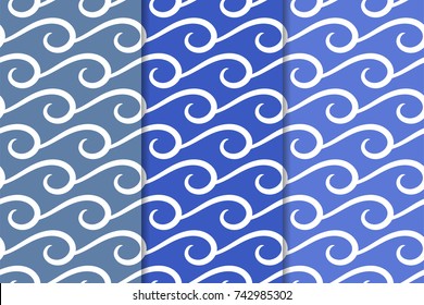 Geometric backgrounds. Blue abstract seamless patterns for wallpapers or textile