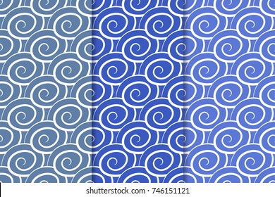Geometric backgrounds. Blue abstract seamless patterns for wallpapers or textile