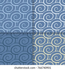 Geometric backgrounds. Blue abstract seamless patterns for wallpapers or textile