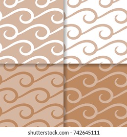Geometric backgrounds. Brown and white abstract seamless patterns for wallpapers or textile