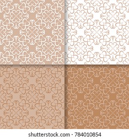 Geometric backgrounds. Brown and white abstract seamless patterns for wallpapers or textile