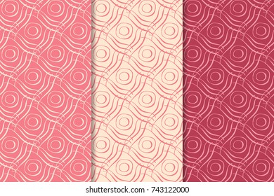 Geometric backgrounds. Cherry pink abstract seamless patterns for wallpapers or textile