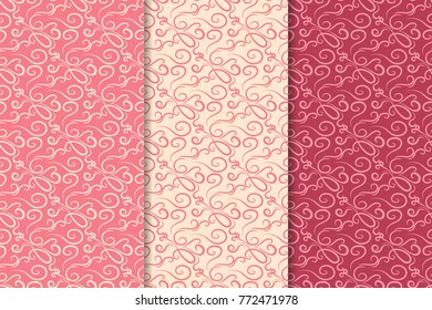 Geometric backgrounds. Cherry pink abstract seamless patterns for wallpapers or textile