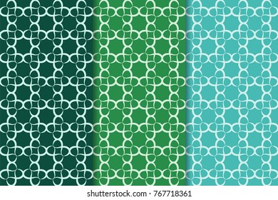 Geometric backgrounds. Green abstract seamless patterns for wallpapers or textile