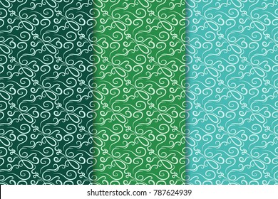 Geometric backgrounds. Green abstract seamless patterns