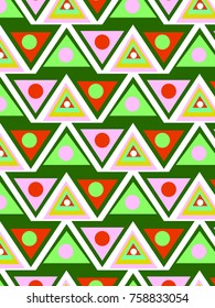 geometric backgrounds are made of blue, white, red.
