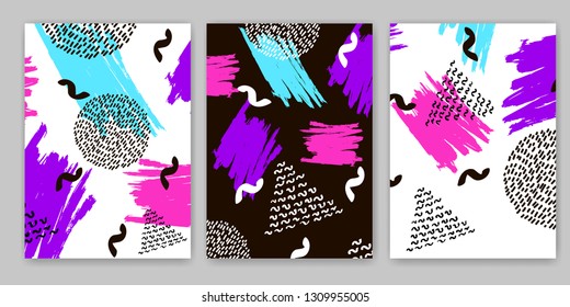 Geometric backgrounds. Memphis style. 80s years. Vector illustration