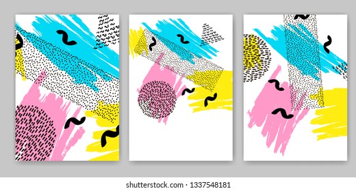 Geometric backgrounds. Memphis style. 80s years. Vector illustration