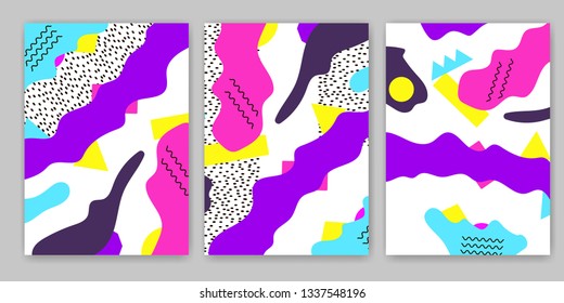 Geometric backgrounds. Memphis style. 80s years. Vector illustration