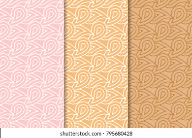 Geometric backgrounds. Orange seamless wallpapers. Colored set for textile and wallpapers